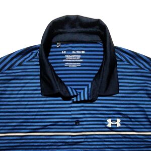 Under Armour The Playoff Performance Polo Shirt Men's XL Blue Black Striped EUC